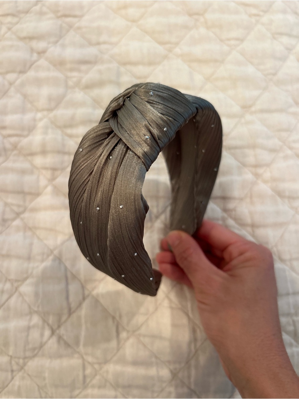 Satin Sage Embellished Knotted Headband
